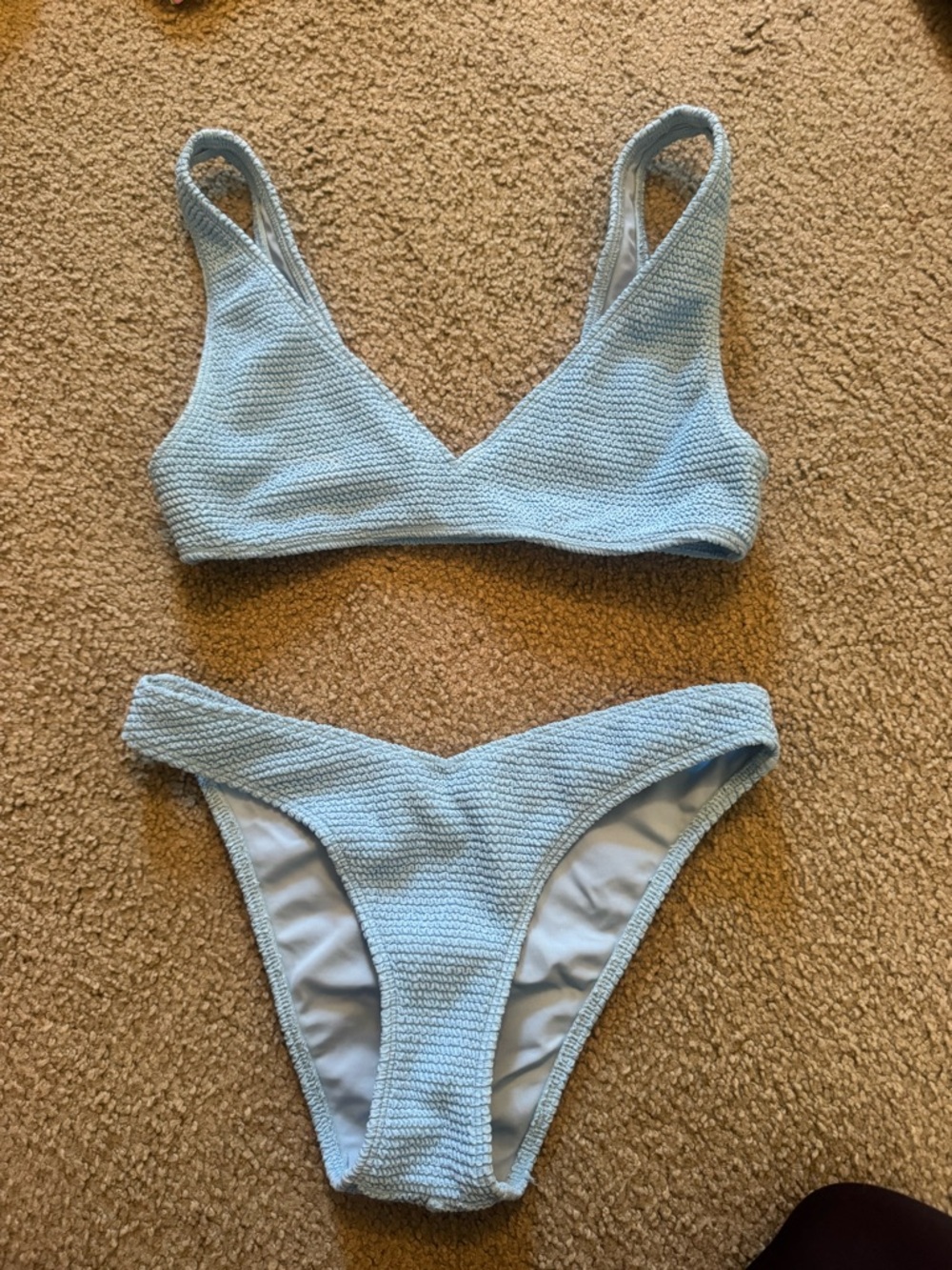 La Hearts Light Blue Textured Bikini Set